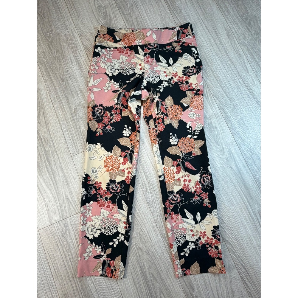 Spartina 449 Womens Floral Ankle Pants Black Pink Multi Stretch Pull On Large